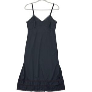 Vintage JCPenney Black Lace Trim Slip Dress Womens Modern Sz 8 Union Made Nylon